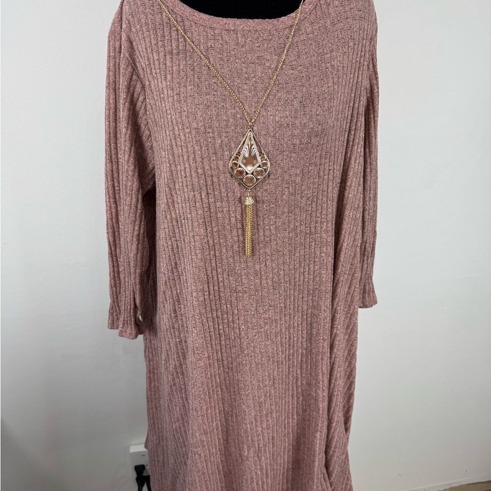 Chic Mauve Ribbed Long Sleeve Dress